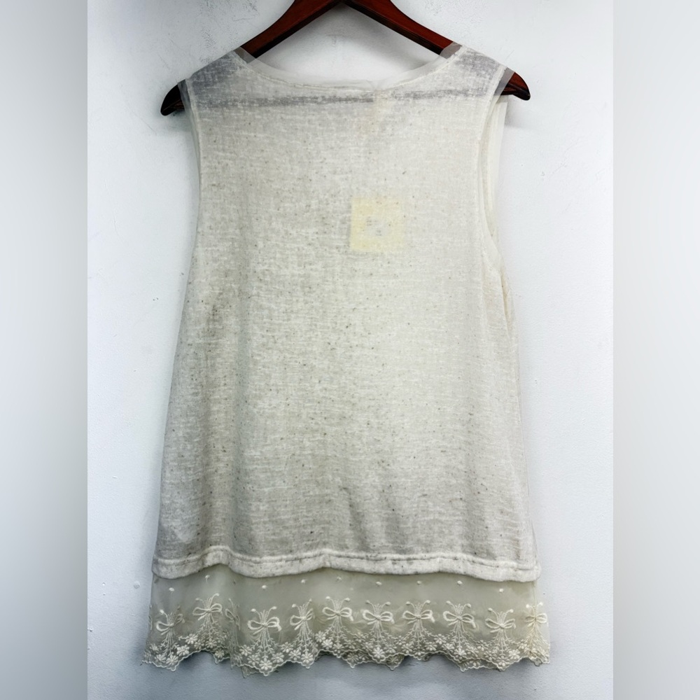 A’reve size Large Women’s Ivory Linen Blend Lace Trim Rhinestone Tank Top - Picture 7 of 7